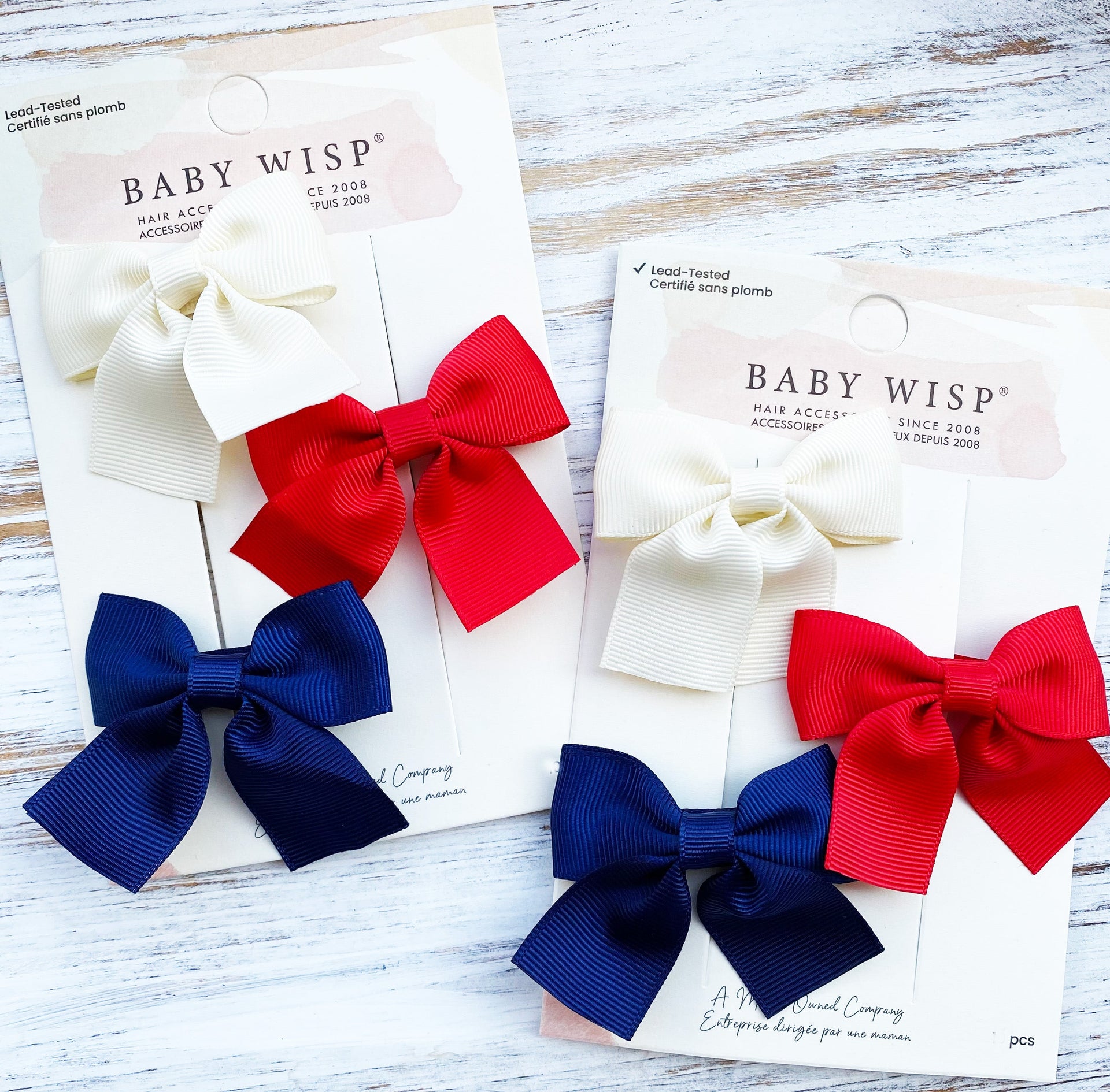 6 Pollyanna Toddler Bows - Alligator Hair Clips - Ivory,Red,Nay Baby Wisp