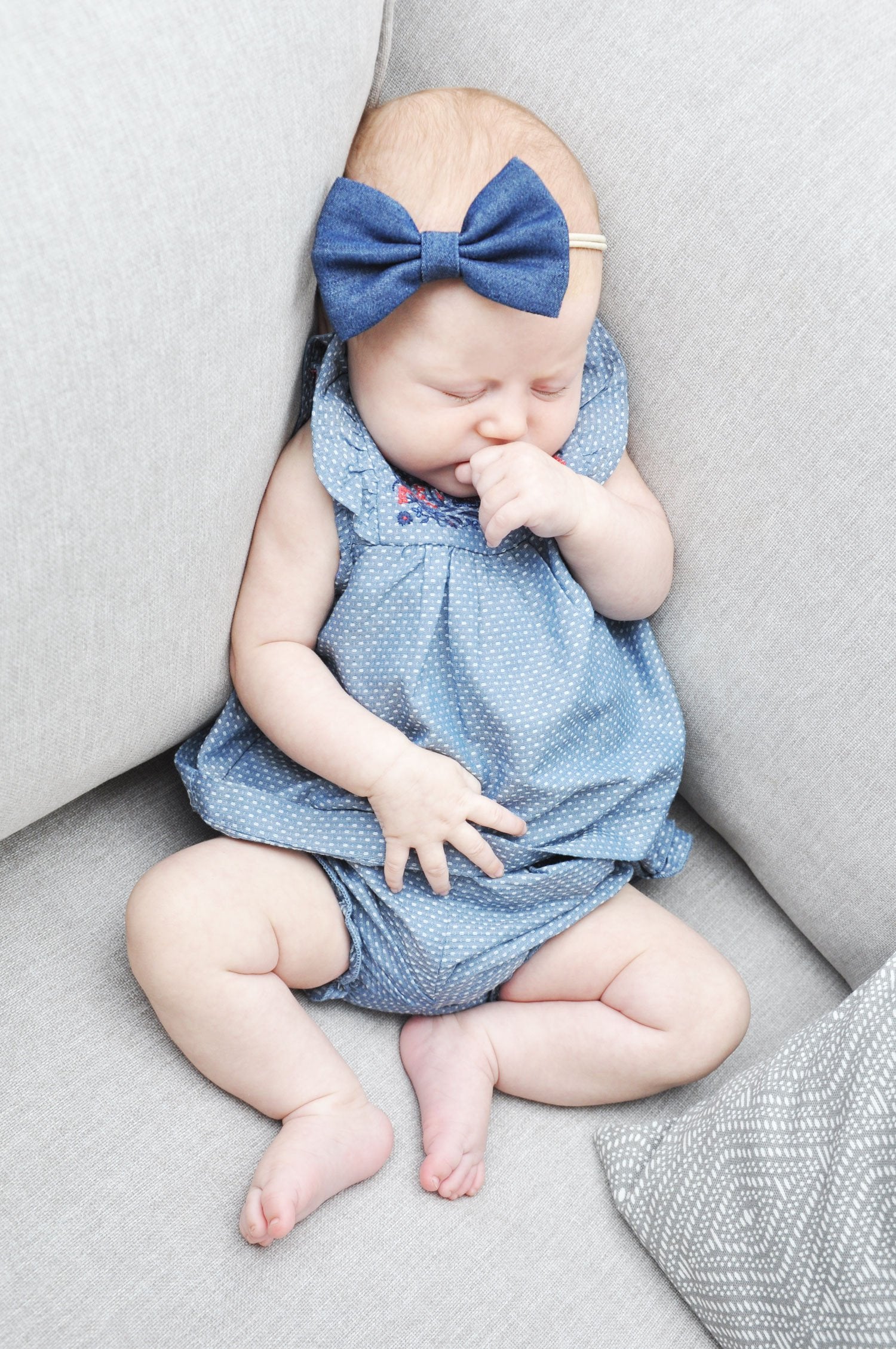 Infant Headband - Big Blue Denim Bow Baby Wisp