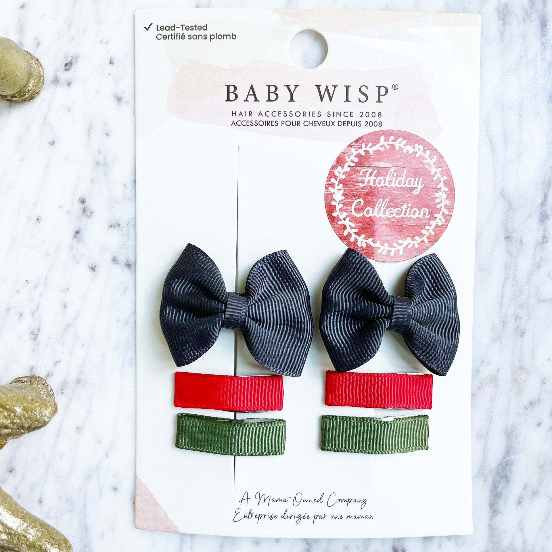 Charcoal Classic Ribbon Hair Bows and Simple Ribbon Clips - 6 Pc Christmas Baby Bow Gift Set Baby Wisp