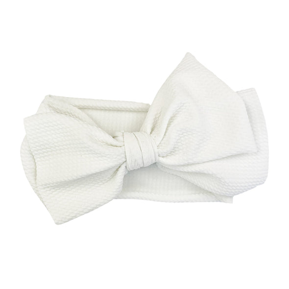 Lana Bow Headband - Extra Wide Headwrap - White Baby Wisp