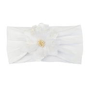 Evelyn Flower Nylon Headwrap - White Baby Wisp