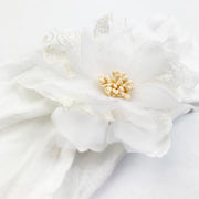 Evelyn Flower Nylon Headwrap - White Baby Wisp