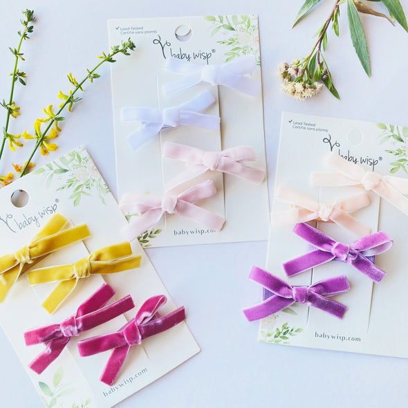 4 pack Spring Set Velvet Alligator Clips- Dainty Ponytail Bows Baby Wisp