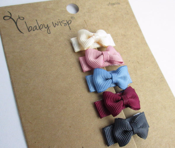 5 Small Snap Clips Mini Bows Tuxedo - Victorian Tea Baby Wisp