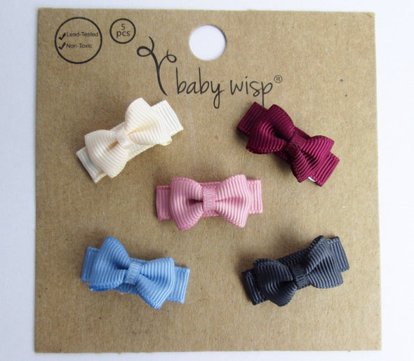 5 Small Snap Clips Mini Bows Tuxedo - Victorian Tea Baby Wisp