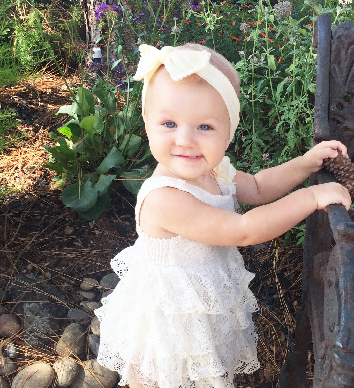 Infant Headwrap - Mini Trim Pom Pom Bow - Deep Teal Baby Wisp