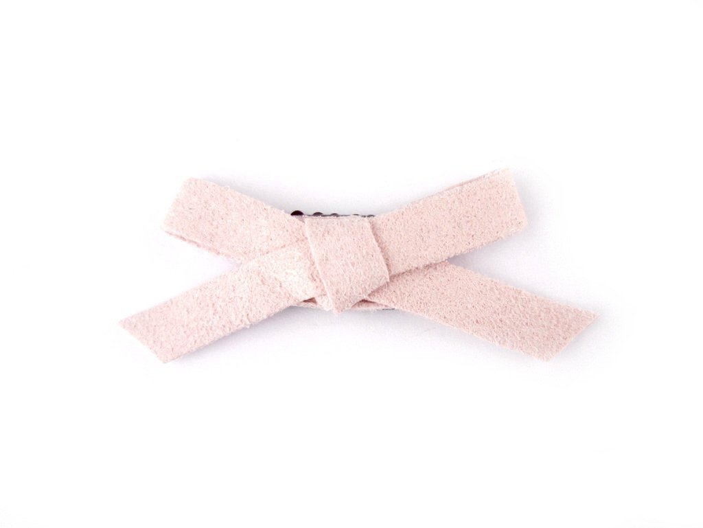 Mini Latch Clip - Hand Tied Faux Suede Bow - Light Pink Baby Wisp