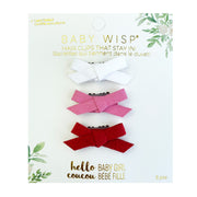 Valentine - 3 Mini Latch Wisp Clips Faux Suede Bows Baby Wisp