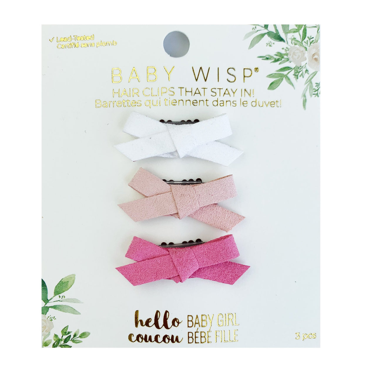 Valentine - 3 Mini Latch Wisp Clips Faux Suede Bows Baby Wisp