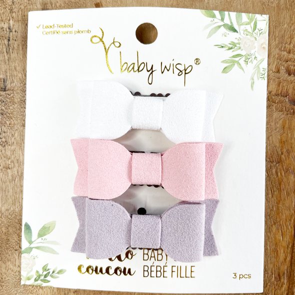 3 Billie Jean Medium Wisp Clip Faux Suede Bows Baby Wisp