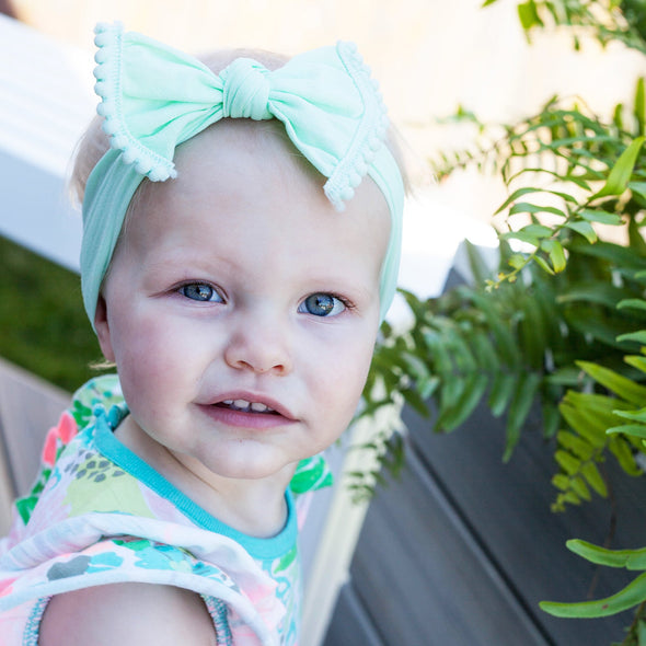 Mint Green Nylon Pom Pom Mini Trim Headband for Babies Baby Wisp