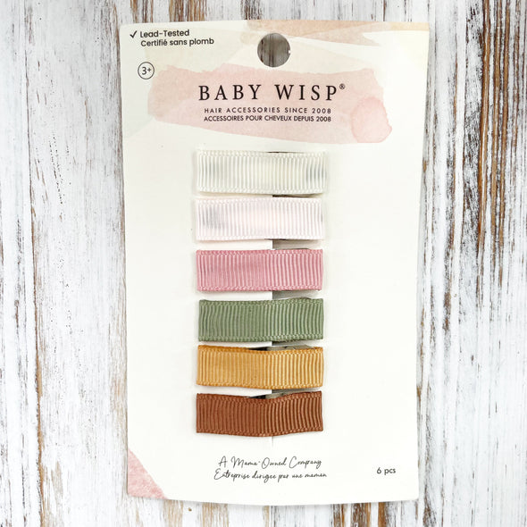 6 Small Snap Ribbon Lined Clips -  Gift Set Baby Wisp