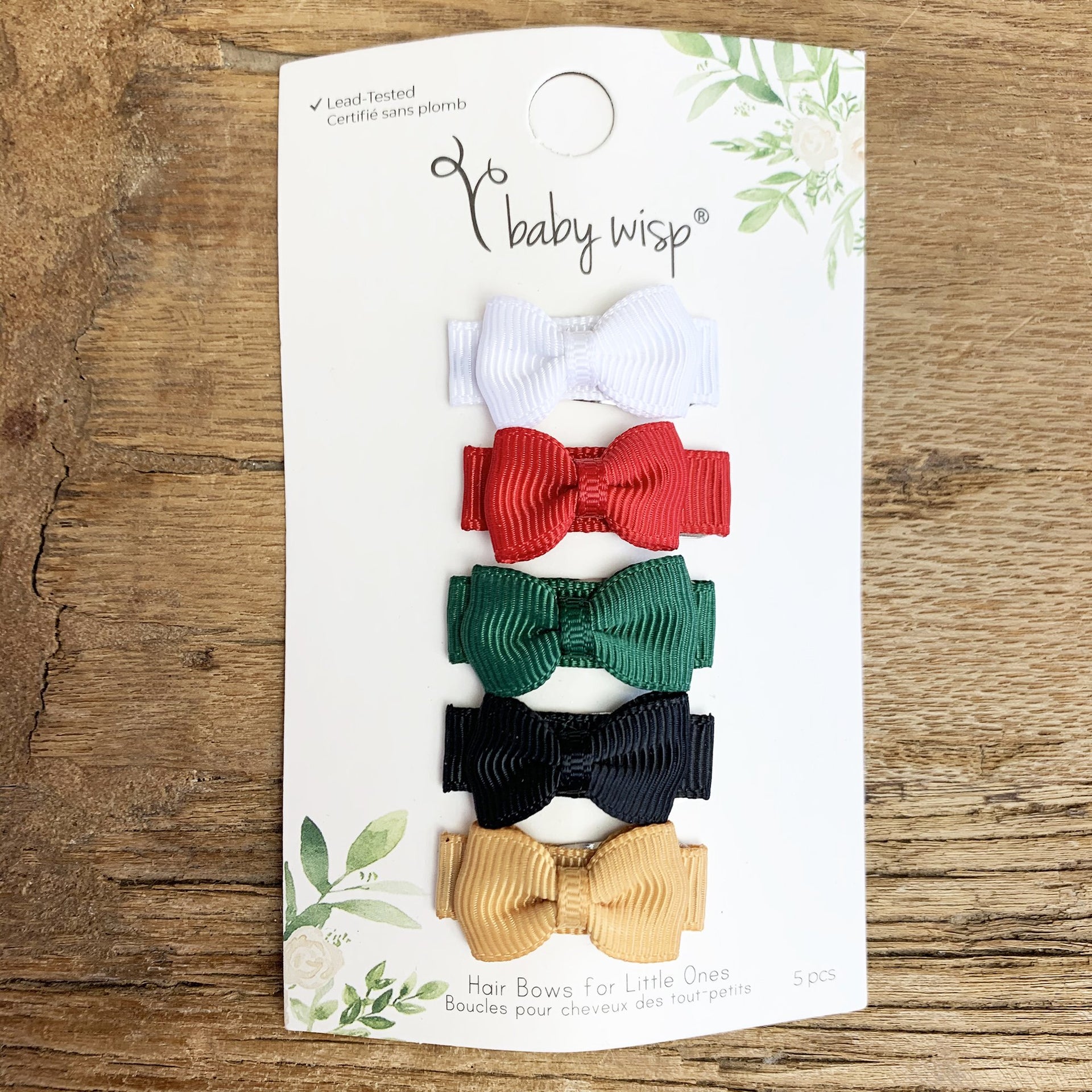 5 Small Snap Clips Mini Bows Tuxedo - Holiday Wish Baby Wisp