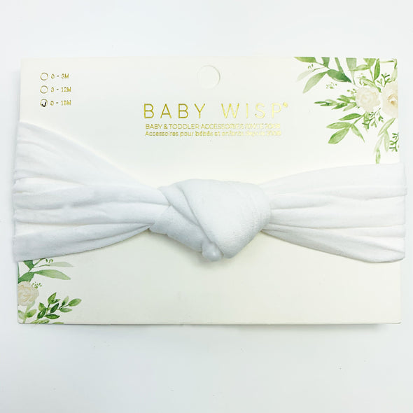 Infant Headwrap - Turban Knot Headband - White Baby Wisp