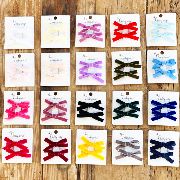 Velvet Ribbon Pigtail Bows Alligator Clips - 2 Bows Baby Wisp