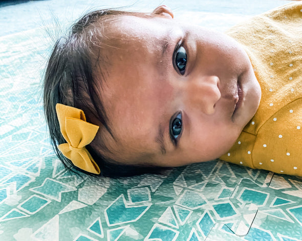 Medium Wisp Clip Baby Bow - Thali Faux Suede Bow - Thyme Baby Wisp