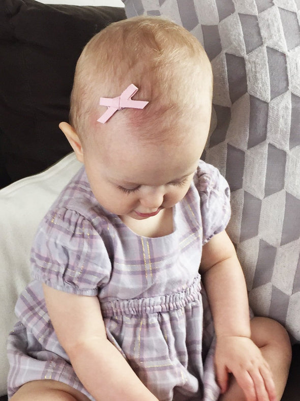 Mini Wisp Clip - Hand Tied Faux Suede Bow - Dark Pink Baby Wisp