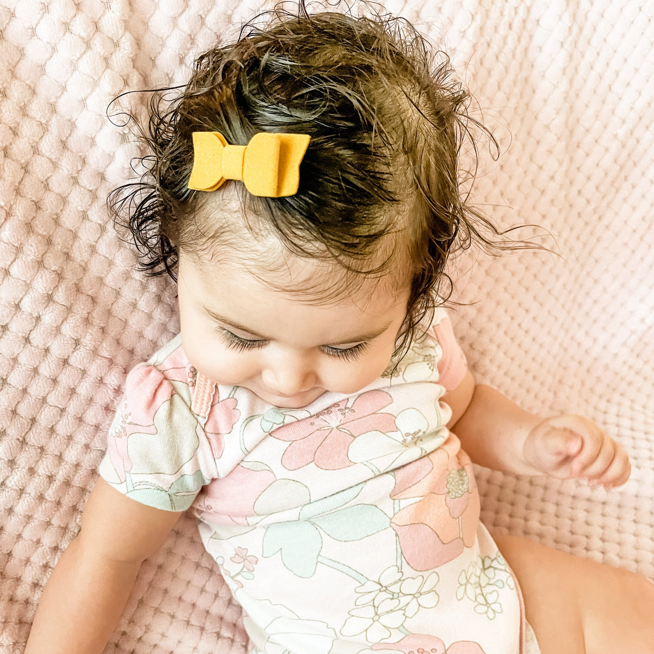 Medium Wisp Clip - Billie Jean Faux Suede Bow - Mustard Baby Wisp