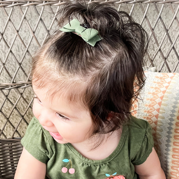 Medium Wisp Clip - Billie Jean Faux Suede Bow - Mustard Baby Wisp