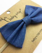 Infant Headband - Big Blue Denim Bow Baby Wisp