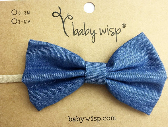 Infant Headband - Big Blue Denim Bow Baby Wisp