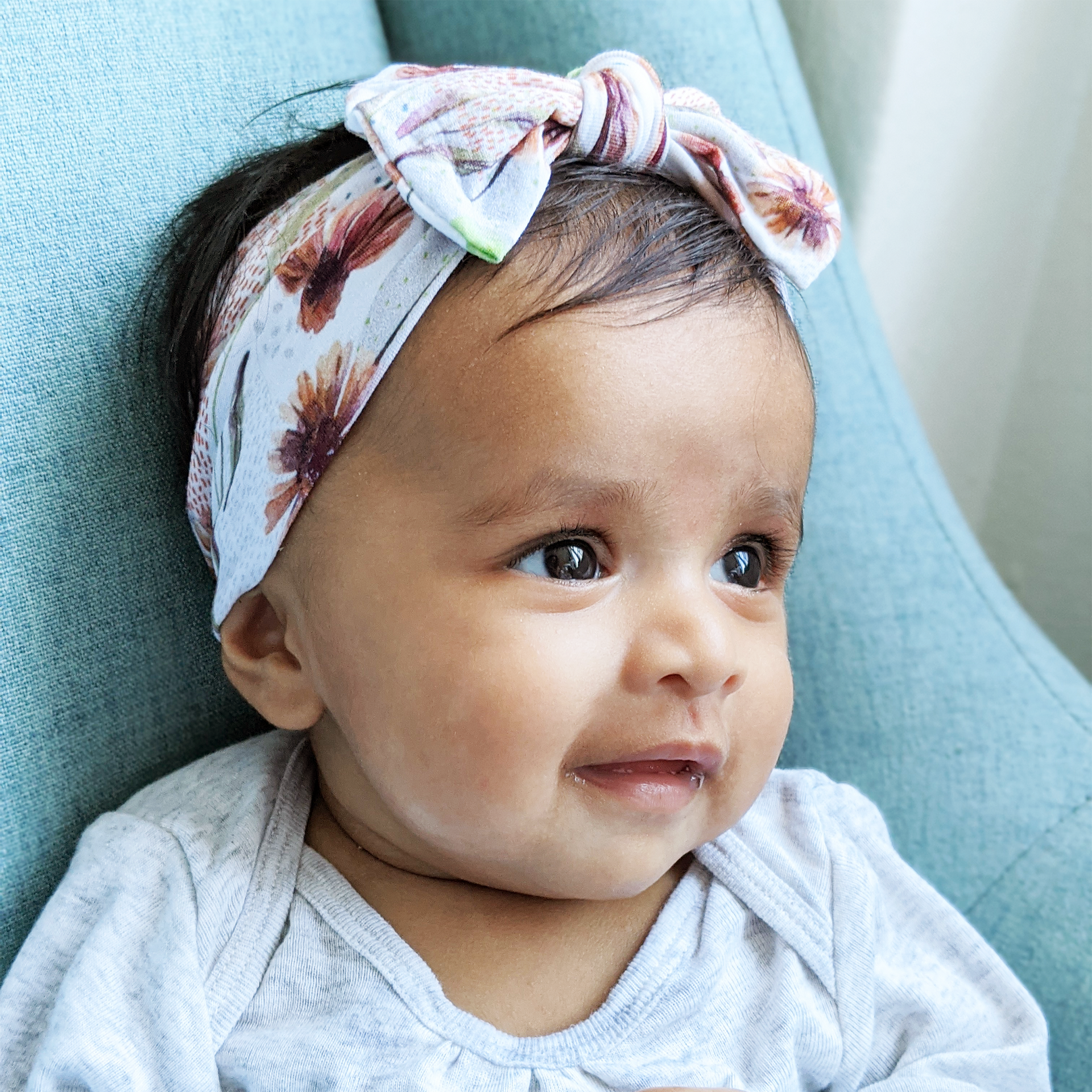 Infant Headwrap Nylon Bow Floral Headband - Violet Bloom Baby Wisp
