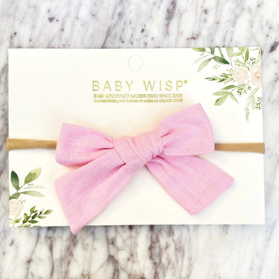 Baby Headband Hand Tied School Girl Fabric Bow - Victoria - Pink Baby Wisp