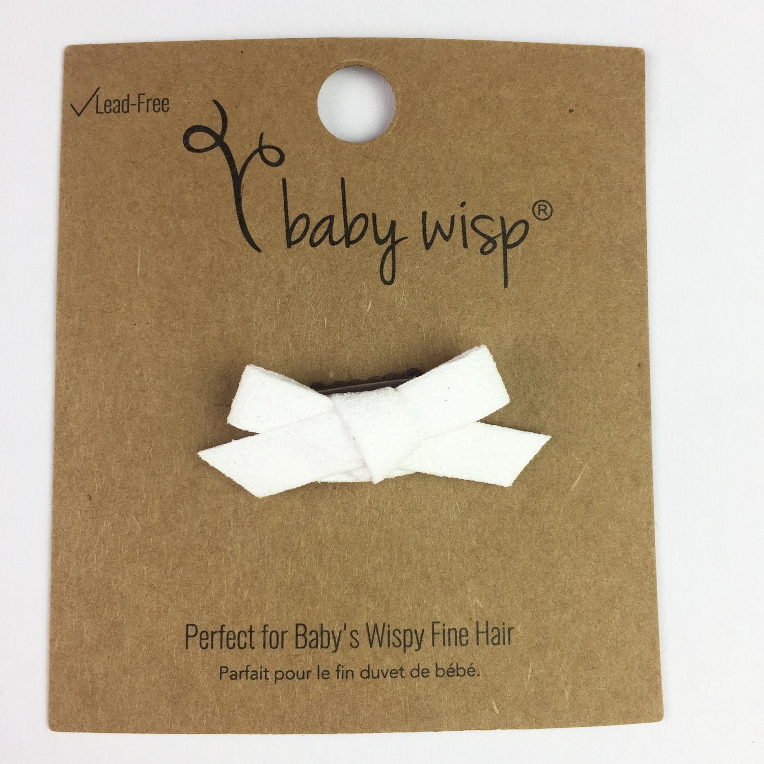 Mini Latch Wisp Clip - Hand Tied Faux Suede Hair Bows - White Baby Wisp