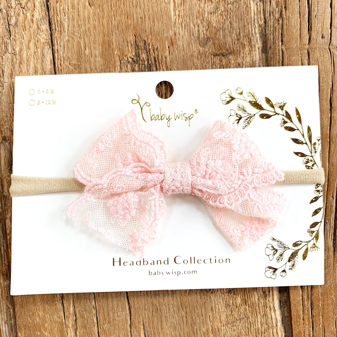 Lace Bow Headband for Babies - Light Pink Baby Wisp