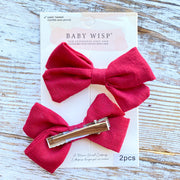 Emma Fabric Bows - Pigtail Bows - Alligator Clip - RED Baby Wisp