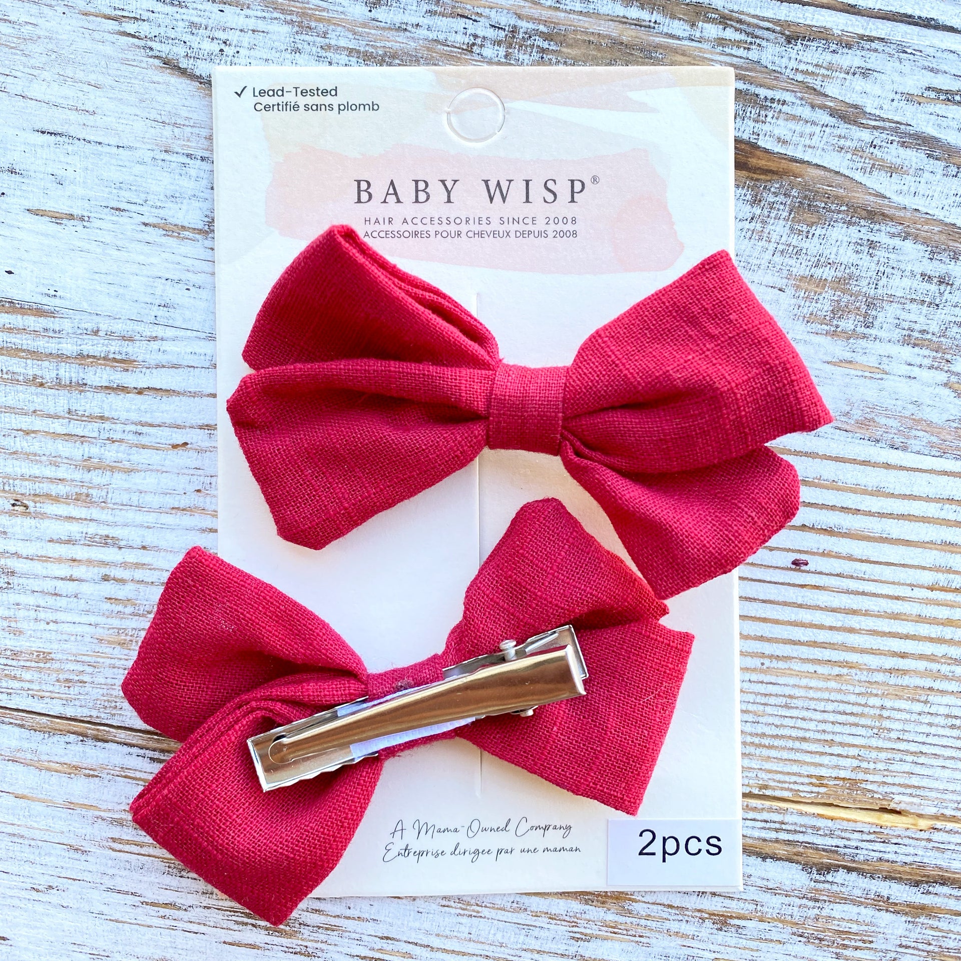 Emma Fabric Bows - Pigtail Bows - Alligator Clip - RED Baby Wisp