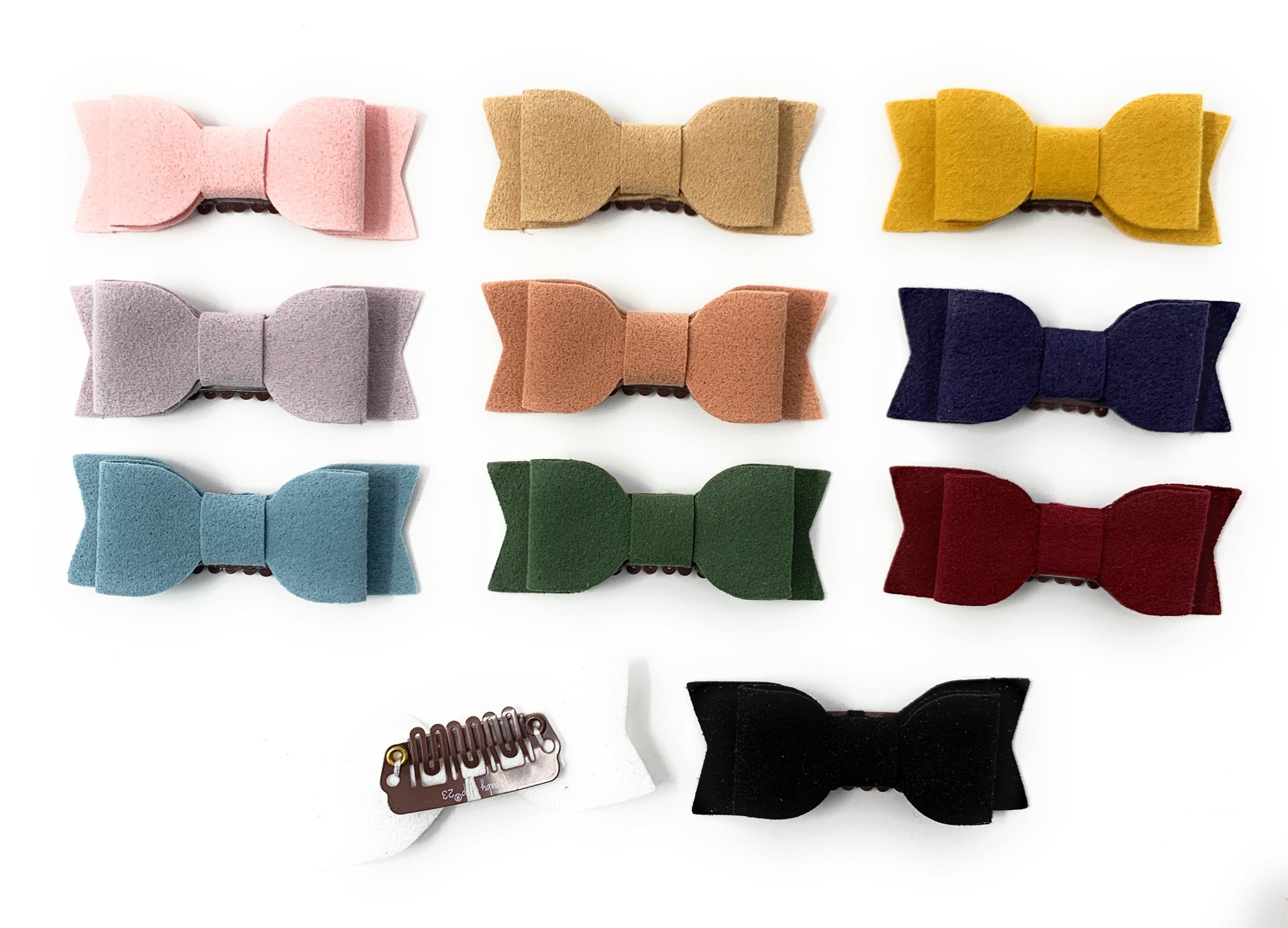 Medium Wisp Clip - Billie Jean Faux Suede Bow - White Baby Wisp