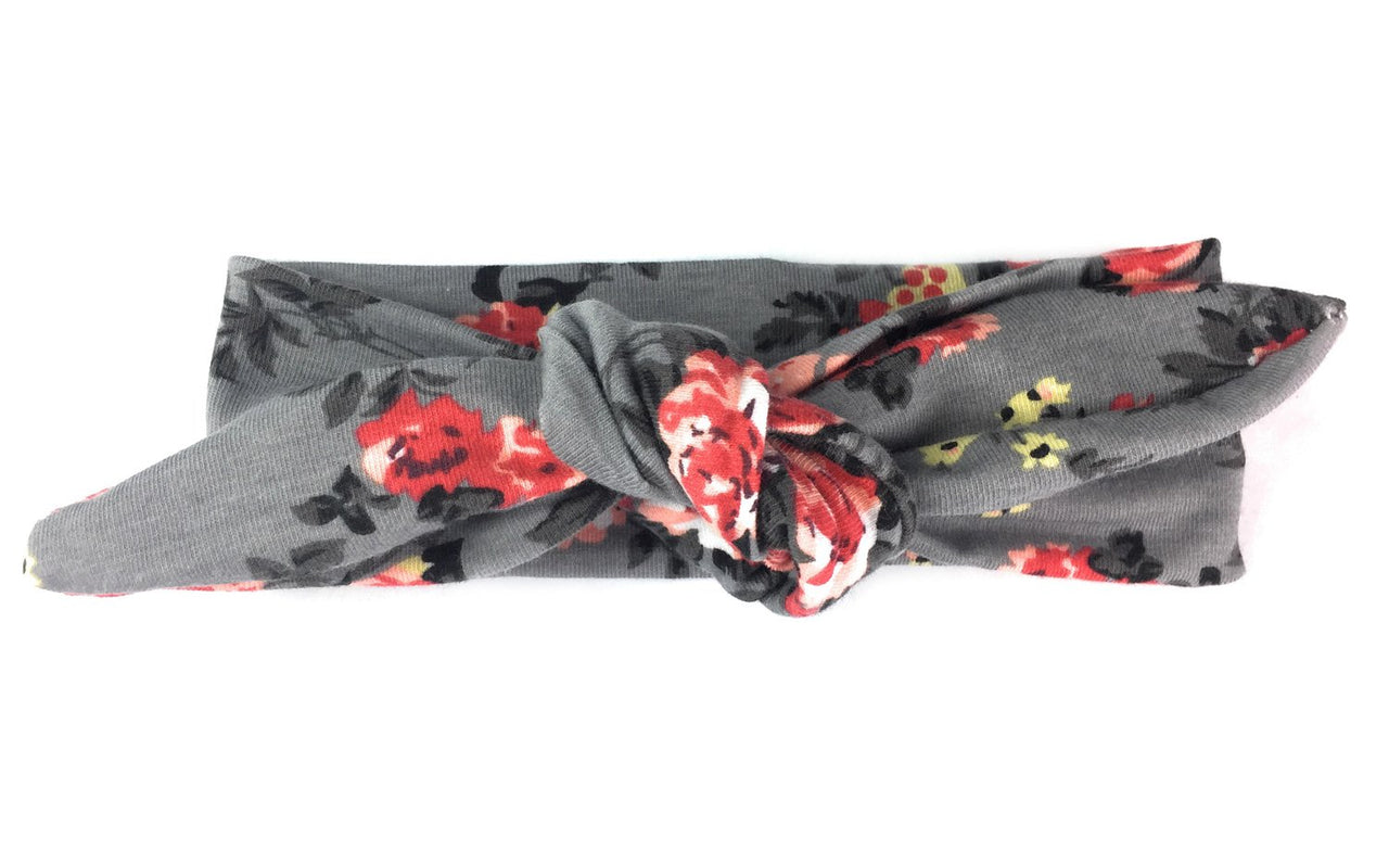 Top Knot Grey Floral Headband Baby Wisp