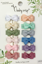 12 Pc Small Snap Tuxedo Grosgrain Hair Bows - Spring Classic Bows Baby Wisp