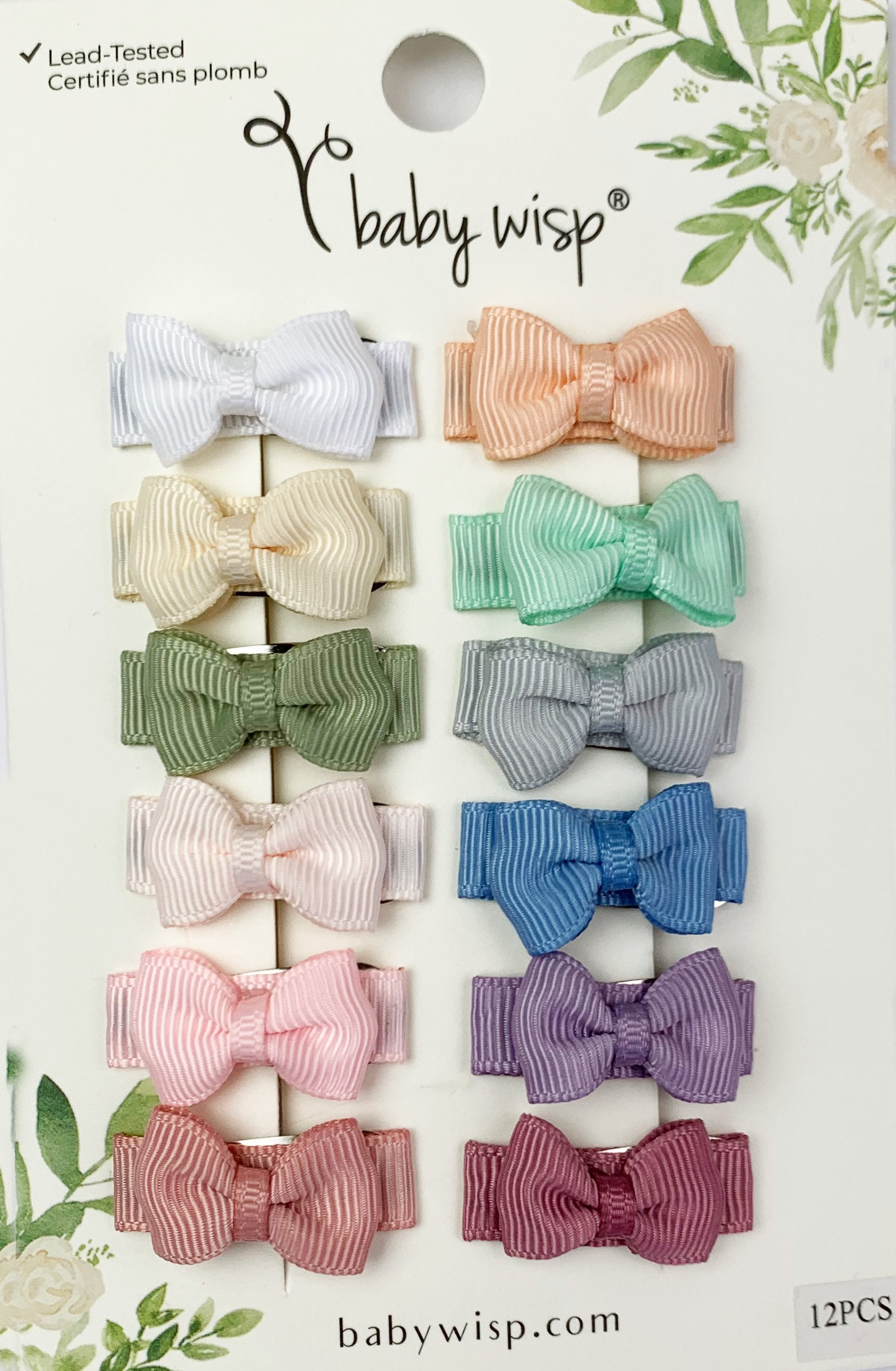 12 Pc Small Snap Tuxedo Grosgrain Hair Bows - Spring Classic Bows Baby Wisp