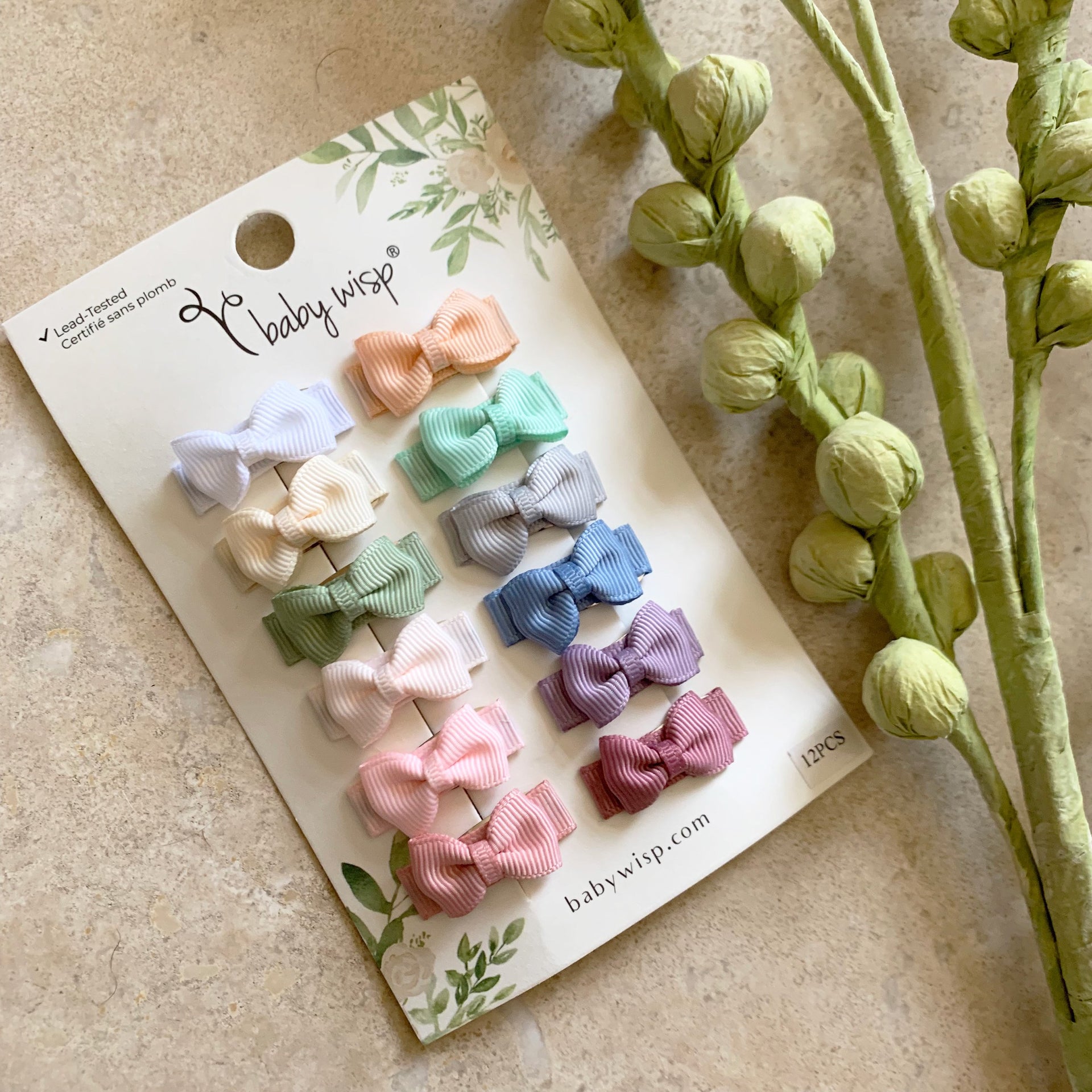 12 Pc Small Snap Tuxedo Grosgrain Hair Bows - Spring Classic Bows Baby Wisp