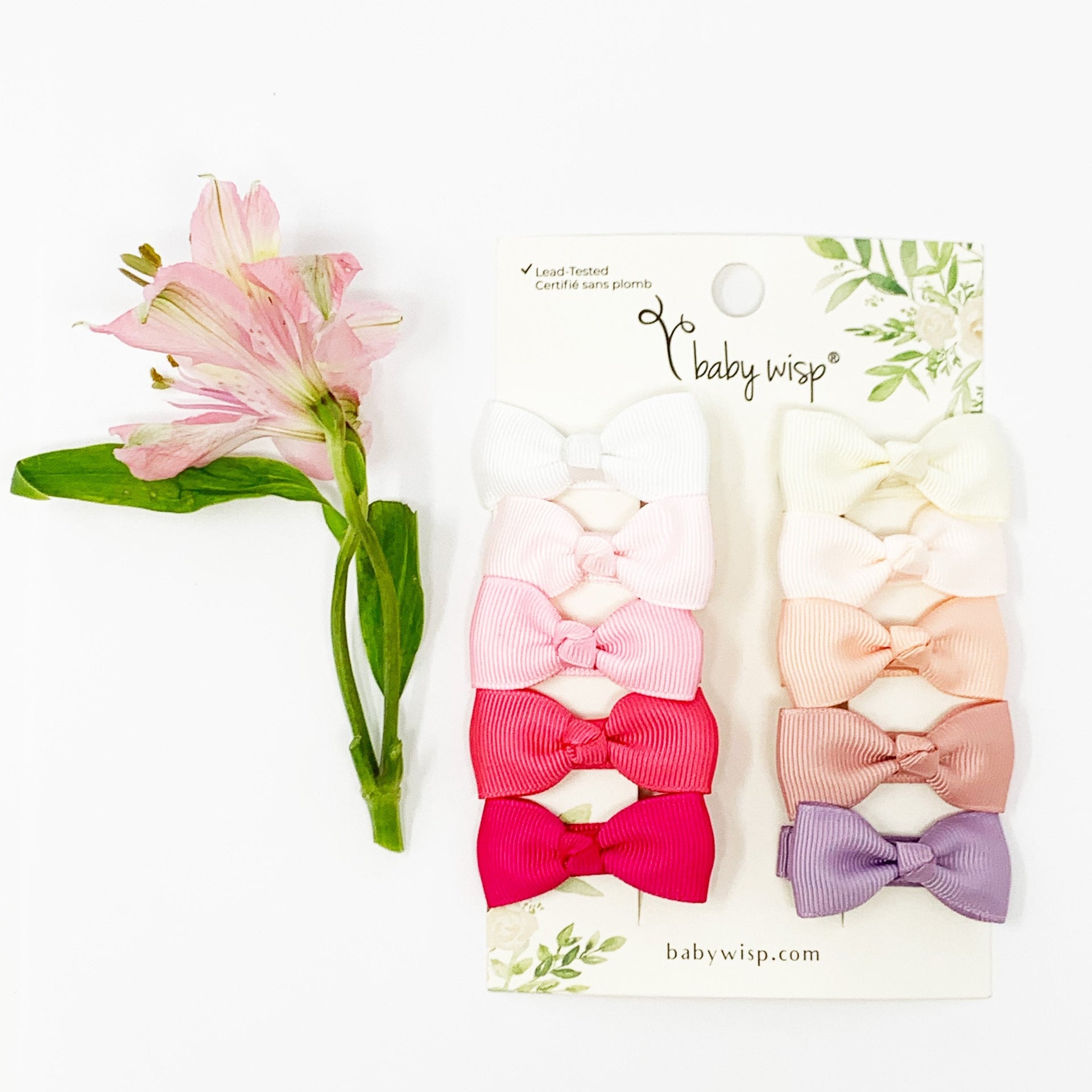 Baby Wisp Velvet Ribbon Pigtail Bows Alligator Clips- 20 Colors - 2 Bows Vintage Rose