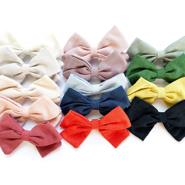 Emma Fabric Bows - Pigtail Bows - Alligator Clip - Sage Baby Wisp