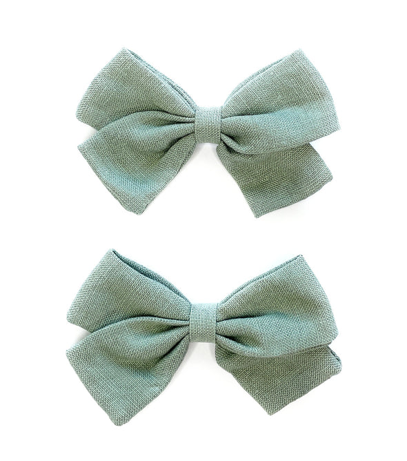 Emma Fabric Bows - Pigtail Bows - Alligator Clip - Sage Baby Wisp