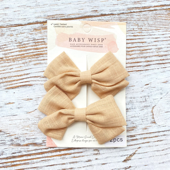 Emma Fabric Bows - Pigtail Bows - Alligator Clip - SAND Baby Wisp