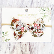 Baby Headband Hand Tied Victoria Bow - Coral Floral Baby Wisp