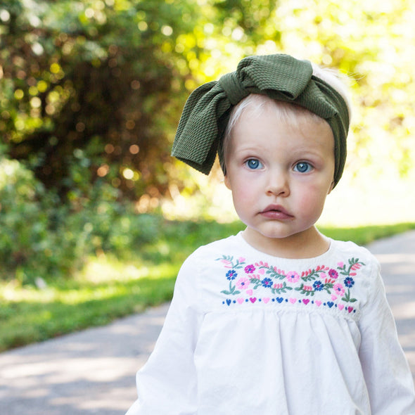 Lana Bow Headband - Extra Wide Headwrap - Green Baby Wisp