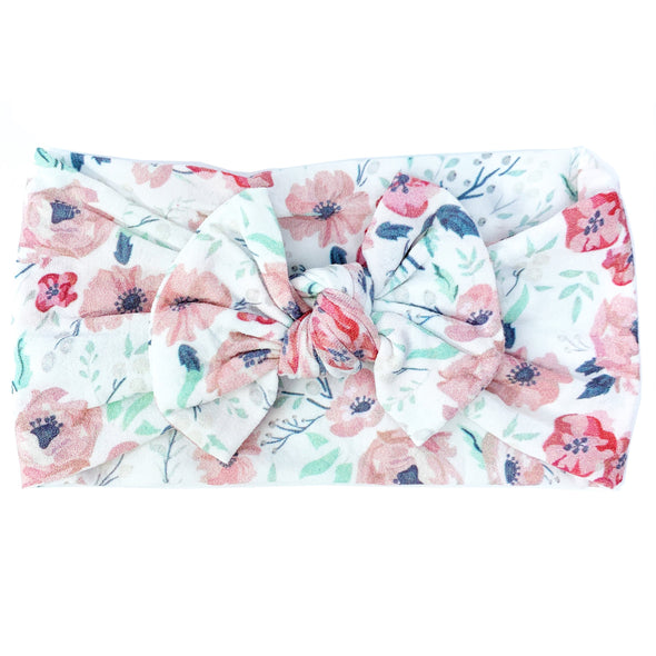Infant Headwrap Nylon Bow Headband - Floral Garden Pattern Baby Wisp