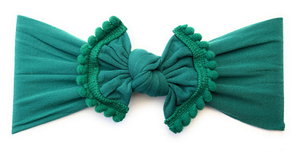 Nylon Pom Pom Trim Headband - Emerald Baby Wisp