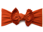 Infant Headwrap - Mini Trim Pom Pom Bow - Pumpkin Spice Baby Wisp