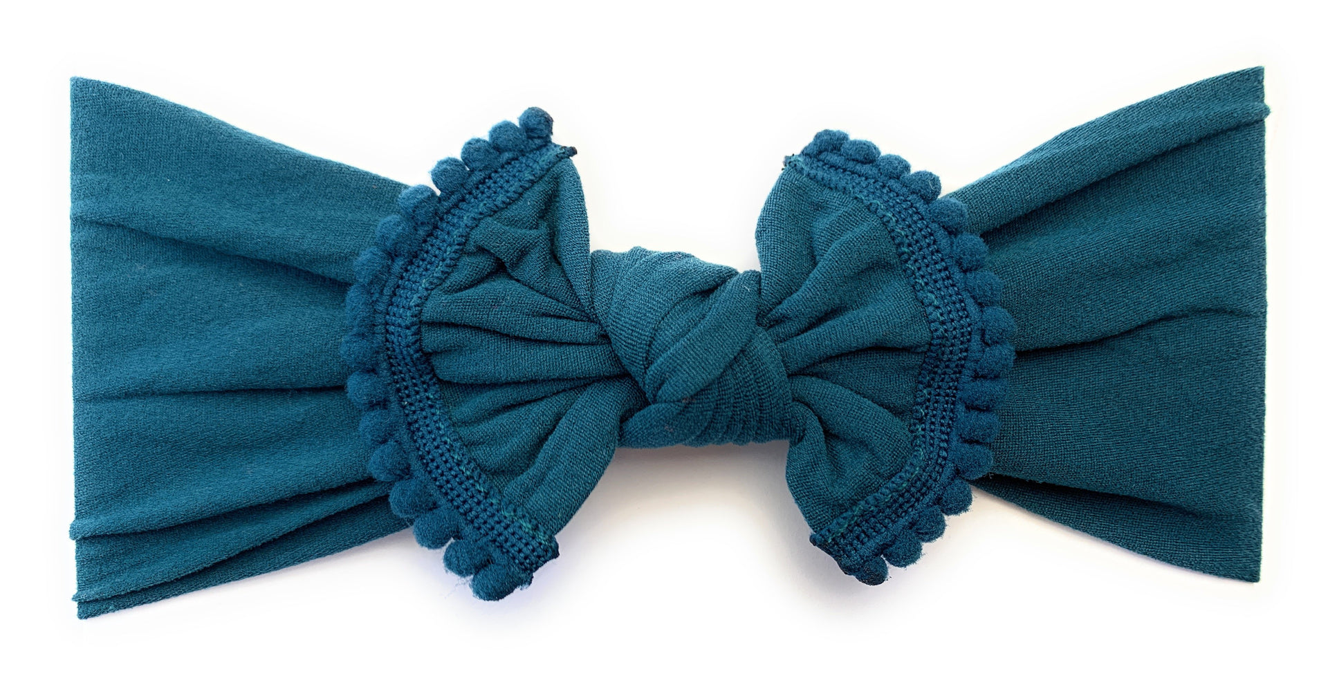 Infant Headwrap - Mini Trim Pom Pom Bow - Deep Teal Baby Wisp