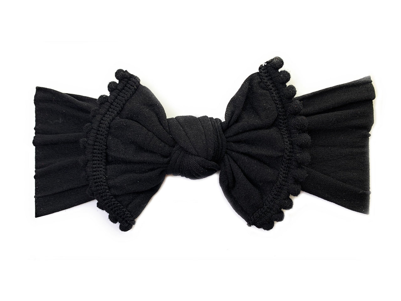 Infant Headwrap - Mini Trim Pom Pom Bow - Black Baby Wisp