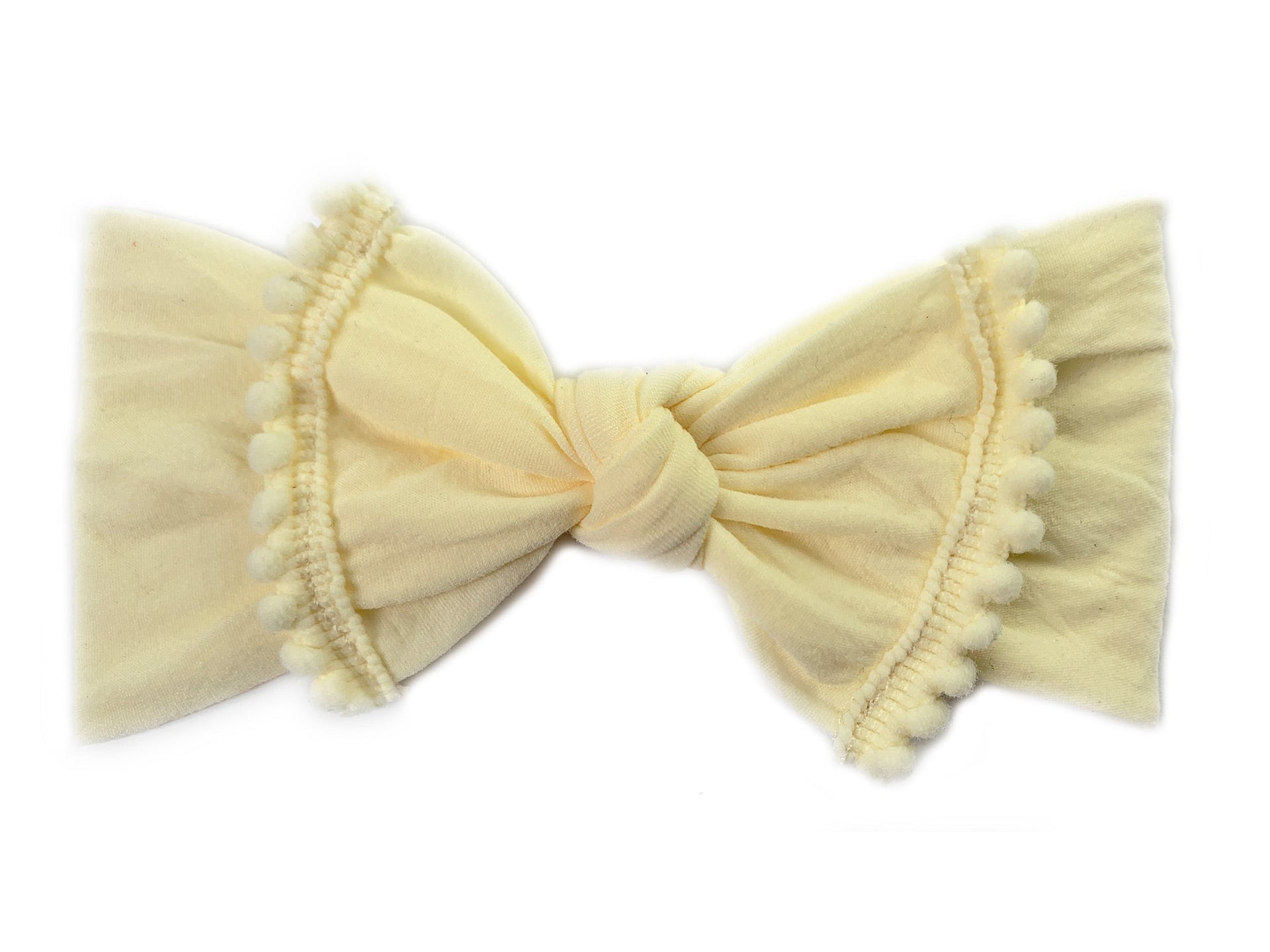 Nylon Pom Pom Trim Headband - Ivory Baby Wisp