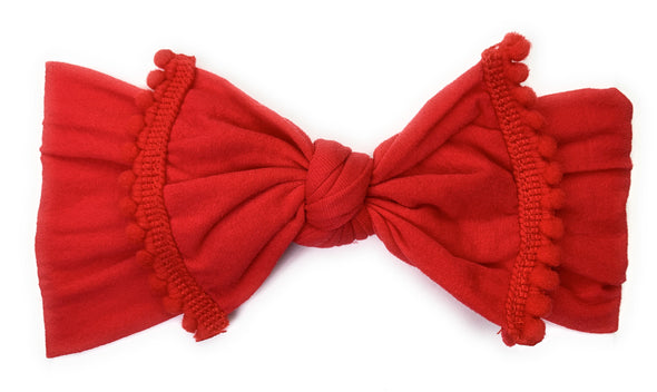 Infant Headwrap - Mini Trim Pom Pom Bow - Red Baby Wisp