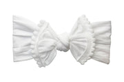 Nylon Pom Pom Trim Headband - White Baby Wisp